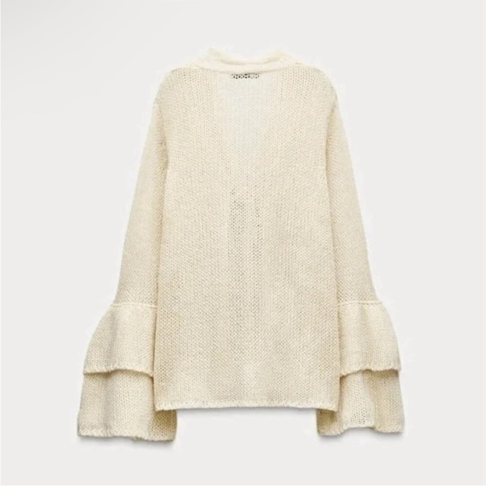 Zara Cream Knit Cardigan with Tie-Front - Picture 2 of 5